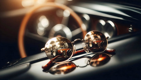 A vintage sunglasses mirror reflection, Ai generated imageの写真素材