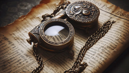 A vintage monocle with chain, Ai generated imageの写真素材