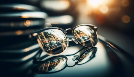 A vintage sunglasses mirror reflection, Ai generated imageの写真素材