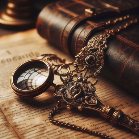 A vintage monocle with chain, Ai generated imageの写真素材