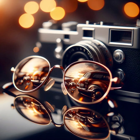 A vintage sunglasses mirror reflection, Ai generated imageの写真素材