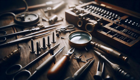 A vintage eyeglasses repair tools, Ai generated imageの写真素材