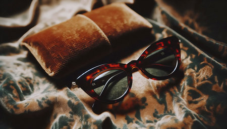 A vintage cat-eye sunglasses flatlay, Ai generated image