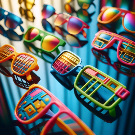 A colorful 80s-style sunglasses, Ai generated imageの写真素材