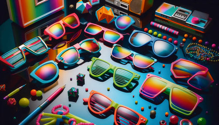 A colorful 80s-style sunglasses, Ai generated imageの写真素材