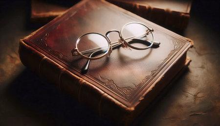A vintage round eyeglasses collection, Ai generated imageの写真素材