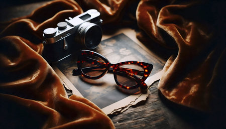A vintage cat-eye sunglasses flatlay, Ai generated imageの写真素材