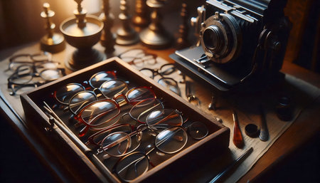 A vintage optical shop display, Ai generated imageの写真素材