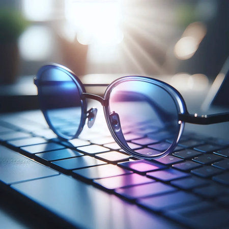 A blue light filtering eyeglasses, Ai generated imageの写真素材