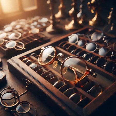 A vintage optical shop display, Ai generated image