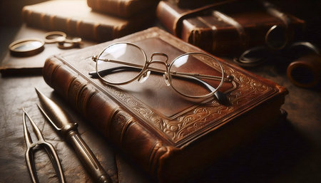 A vintage round eyeglasses collection, Ai generated imageの写真素材