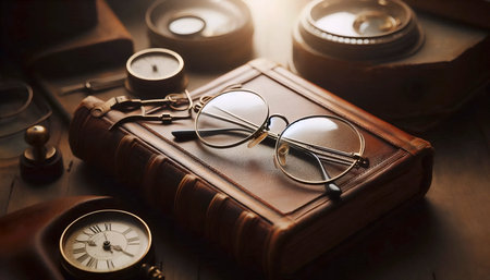 A vintage round eyeglasses collection, Ai generated imageの写真素材