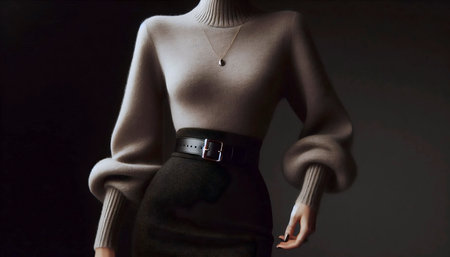 A classic pencil skirt and knit sweater combination, Ai generated imageの写真素材