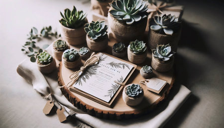 A detail of sustainable wedding favors and stationery, Ai generated imageの写真素材