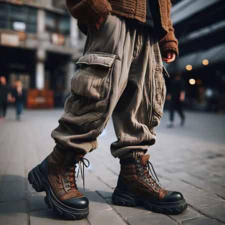 A cargo pants and boots utility look, Ai generated imageの写真素材