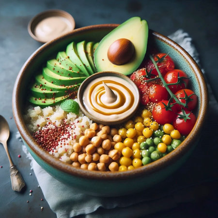 A quick and healthy grain bowl, Ai generated imageの写真素材