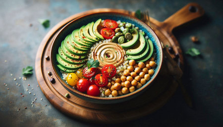 A quick and healthy grain bowl, Ai generated imageの写真素材