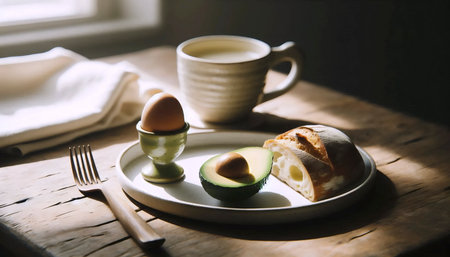 A minimalist breakfast table setting, Ai generated image