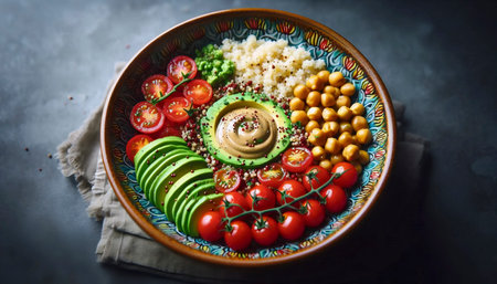 A quick and healthy grain bowl, Ai generated imageの写真素材