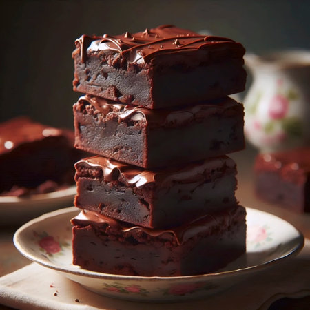 A plate of classic frosted brownies, Ai generated image