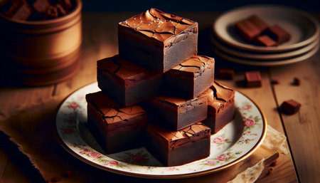 A plate of classic frosted brownies, Ai generated image