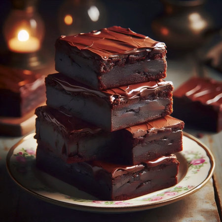 A plate of classic frosted brownies, Ai generated image