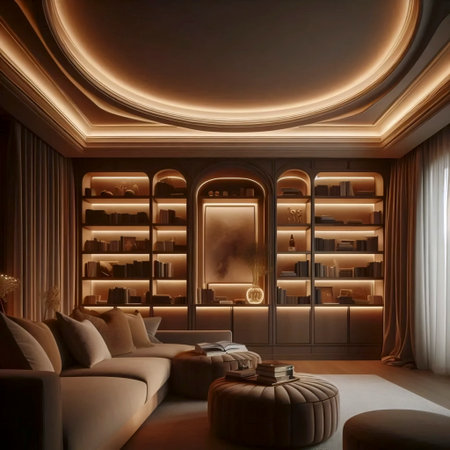 A minimalist living room with integrated smart lighting