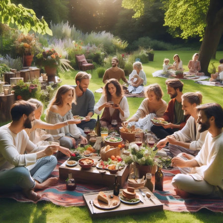 An eco-friendly wedding picnic reception setup, Ai generated imageの写真素材