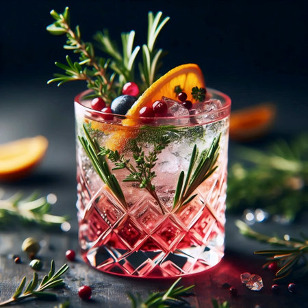 A complex non-alcoholic cocktail in a crystal glass, Ai generated imageの写真素材