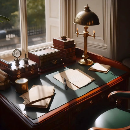A vintage writing desk in a bay window, Ai generated imageの写真素材
