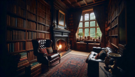 A classic English cottage library interiorの写真素材