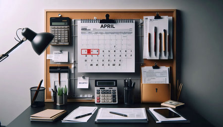 A tax forms and calculator on a desk, Ai generated imageの写真素材