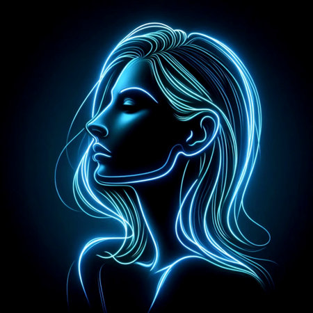 A glowing neon line art portrait, Ai generated imageの写真素材