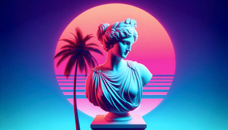A retro vaporwave aesthetic digital landscape, Ai generated imageの写真素材