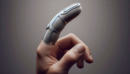 A close-up of a finger with a protective splint, Ai generated imageの写真素材