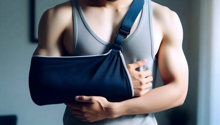 An arm in a sling against a simple background, Ai generated imageの写真素材