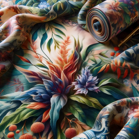 A close-up of a floral print on fabric, Ai generated imageの写真素材