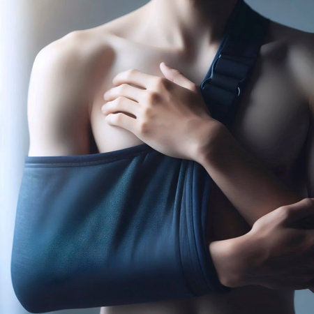 An arm in a sling against a simple background, Ai generated imageの写真素材