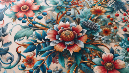 A close-up of a floral print on fabric, Ai generated imageの写真素材