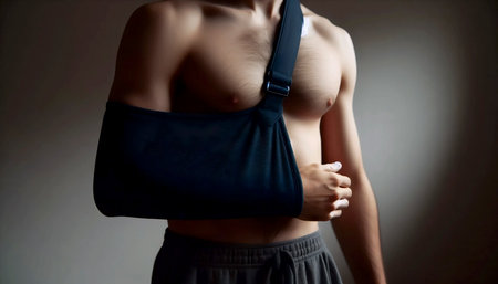 An arm in a sling against a simple background, Ai generated imageの写真素材