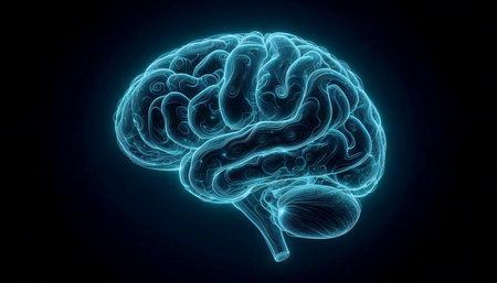 A continuous glowing neon line art brain, Ai generated image