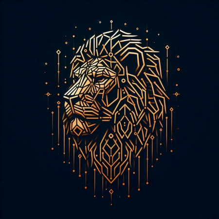 A digital neon geometric animal portrait poster, Ai generated imageの写真素材