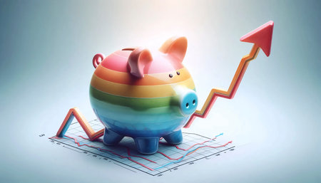 A piggy bank growing on a financial chart, Ai generated imageの写真素材