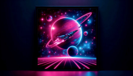 A digital neon space artwork poster, Ai generated image