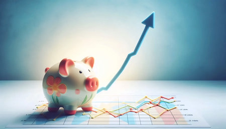 A piggy bank growing on a financial chart, Ai generated imageの写真素材