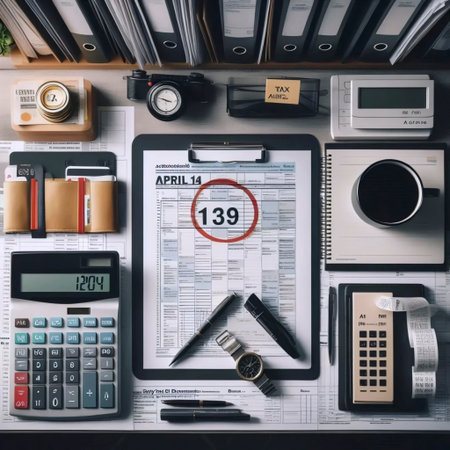 A tax forms and calculator on a desk, Ai generated imageの写真素材