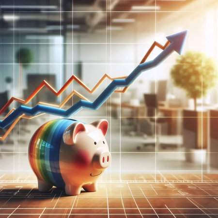 A piggy bank growing on a financial chart, Ai generated imageの写真素材