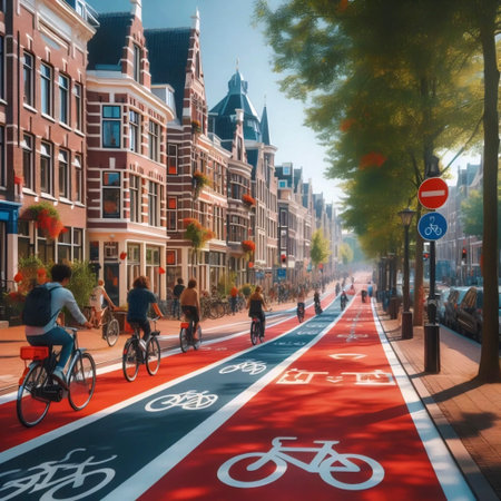 A Dutch flag in bicycle lane patterns, Ai generated imageの写真素材