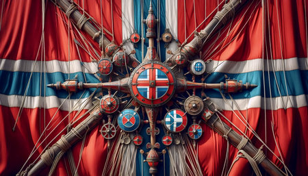 A Norwegian flag from Viking ship elements, Ai generated imageの写真素材