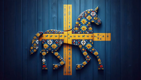 A Swedish flag from traditional folk art, Ai generated imageの写真素材